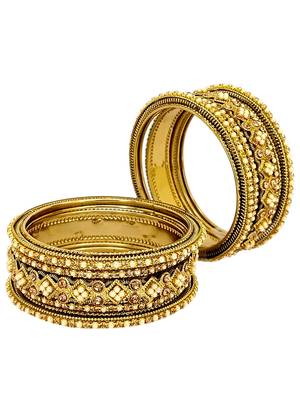 Set of 6 antique gold plated beads embellished chuda set 4