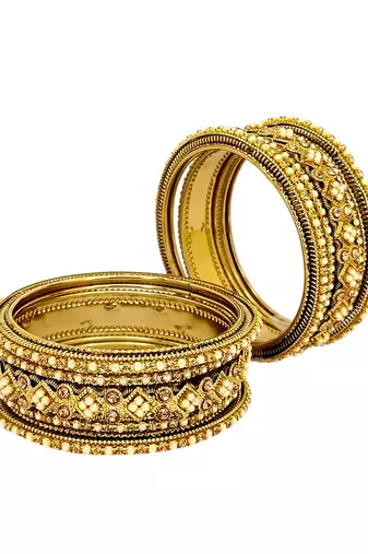 Set of 6 antique gold plated beads embellished chuda set