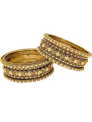 Set of 6 antique gold plated beads embellished chuda set 5