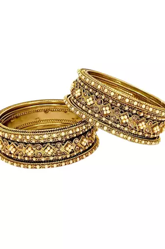 Set of 6 antique gold plated beads embellished chuda set