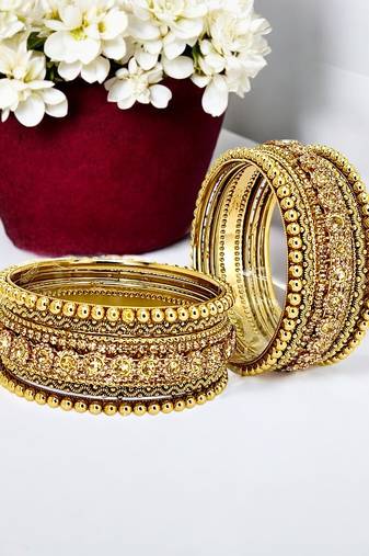 Antique gold plated set of 10 stone bangle set