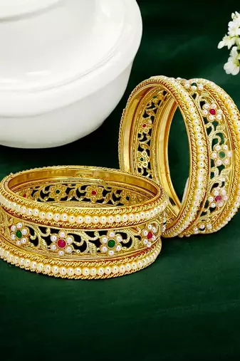 Set of 6 gold plated floral design bridal chuda set