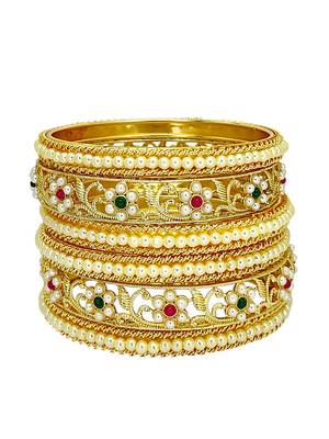 Set of 6 gold plated floral design bridal chuda set 2