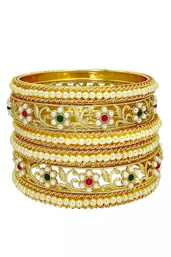 Set of 6 gold plated floral design bridal chuda set