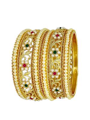 Set of 6 gold plated floral design bridal chuda set 3