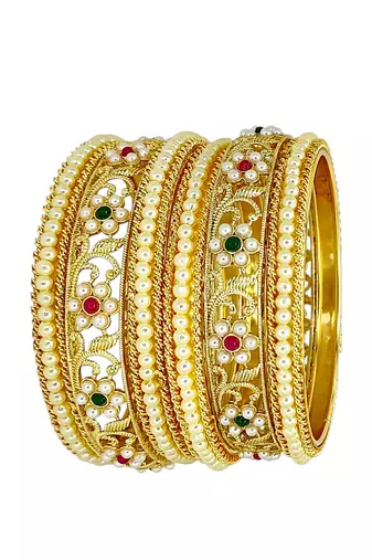 Set of 6 gold plated floral design bridal chuda set