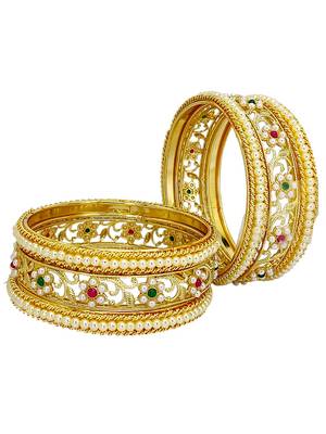 Set of 6 gold plated floral design bridal chuda set 4