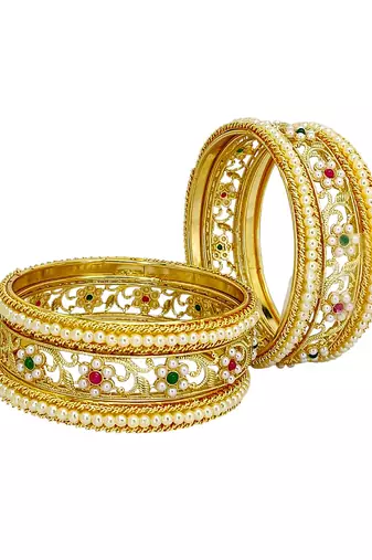 Set of 6 gold plated floral design bridal chuda set