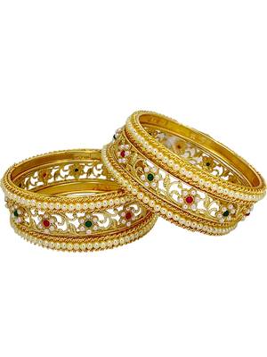 Set of 6 gold plated floral design bridal chuda set 5