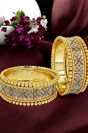 Set of 6 foil sparkle gold plated cz chuda bangle set