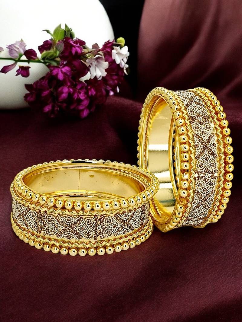 Set of 6 foil sparkle gold plated cz chuda bangle set