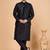 Black art silk 3 piece kurta jacket set for men