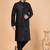 Black art silk 3 piece kurta jacket set for men