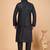 Black art silk 3 piece kurta jacket set for men