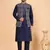 navy blue art silk 3 piece kurta nehru jacket set for men