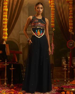 black georgette embroidered top with palazzo 1