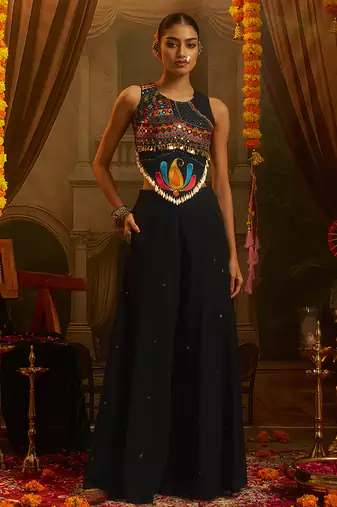 black georgette embroidered top with palazzo