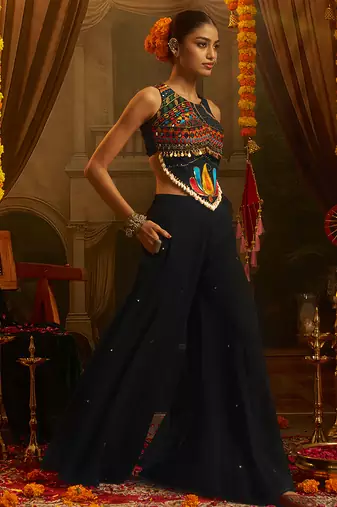 black georgette embroidered top with palazzo