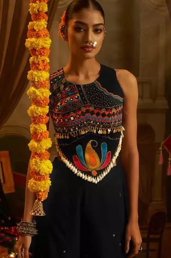 black georgette embroidered top with palazzo