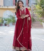 maroon embroidered anarkali with dupatta