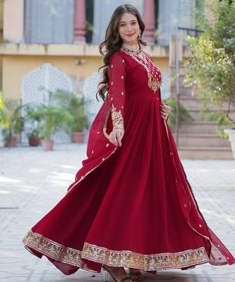 maroon embroidered anarkali with dupatta 2