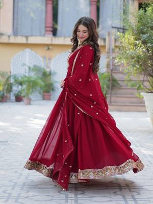 maroon embroidered anarkali with dupatta 3