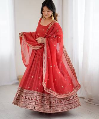 rust embroidered anarkali with dupatta 3