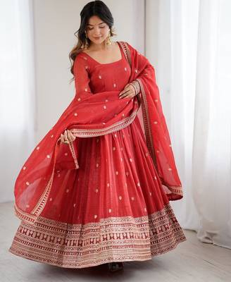 rust embroidered anarkali with dupatta 4