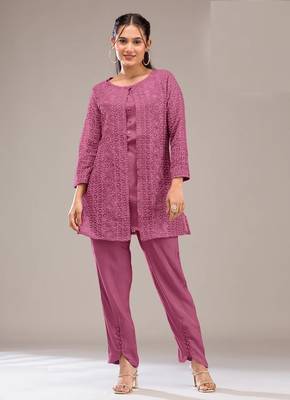 Pink embroidered georgette salwar suit 1