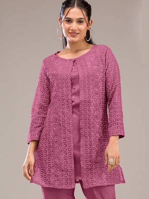 Pink embroidered georgette salwar suit 2