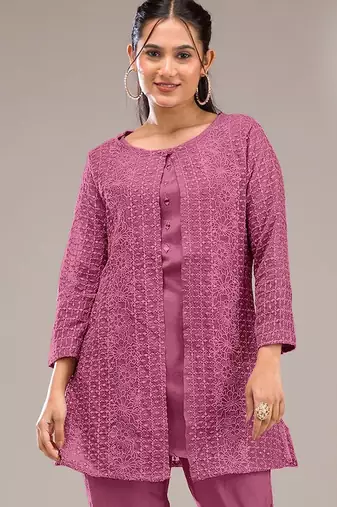 Pink embroidered georgette salwar suit