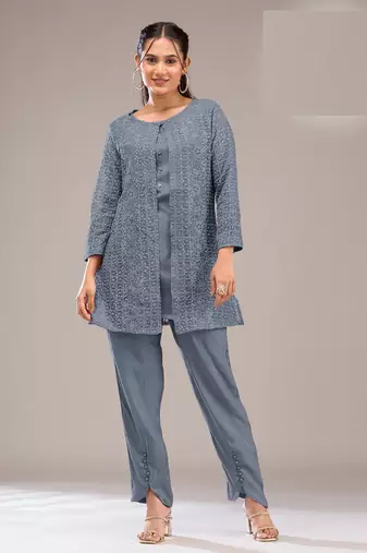 Grey embroidered georgette pakistani salwar suit