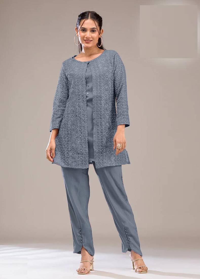 Grey embroidered georgette pakistani salwar suit