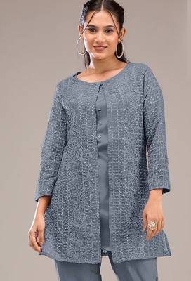 Grey embroidered georgette salwar suit 2