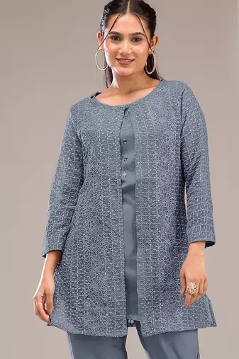 Grey embroidered georgette salwar suit
