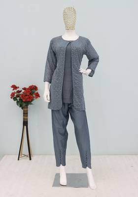 Grey embroidered georgette salwar suit 3