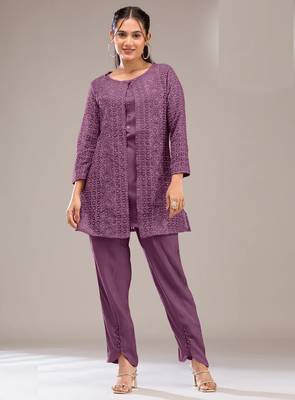 Purple embroidered georgette salwar suit 1