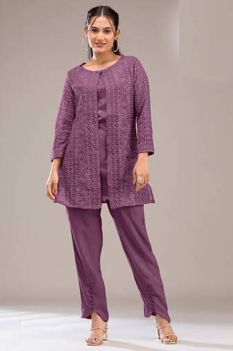 Purple embroidered georgette pakistani salwar suit