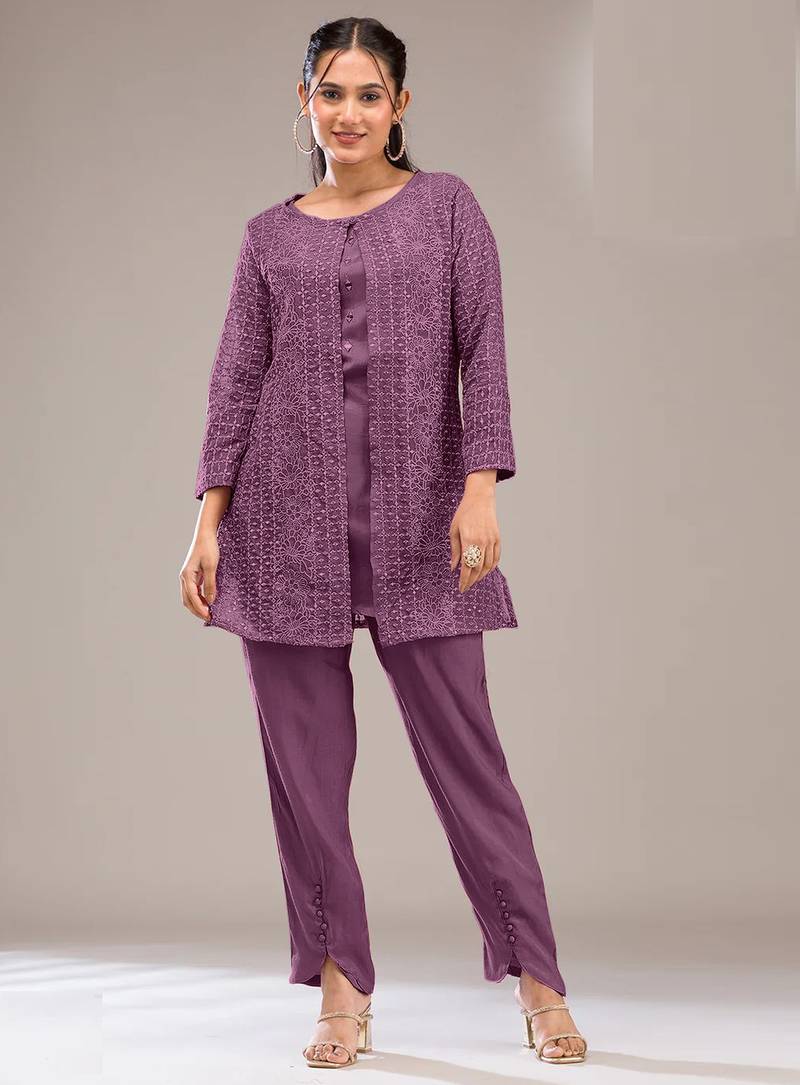 Purple embroidered georgette pakistani salwar suit