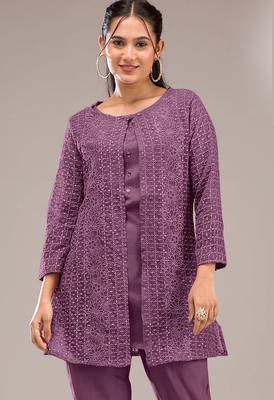 Purple embroidered georgette salwar suit 2