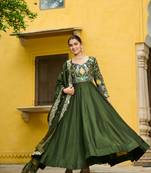 Green Vichitra Silk sequins Zari embroidered Kurti with dupatta