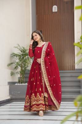 Maroon Faux Georgette sequins Zari embroidered Kurti with dupatta 3