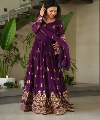 Purple Faux Georgette sequins Zari embroidered Kurti with dupatta 4