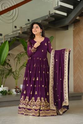 Purple Faux Georgette sequins Zari embroidered Kurti with dupatta 6