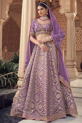  lavender beads work organza lehenga set choli with dupatta