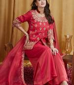 Riva enterprise women's festive wear shimmer silk embroidered kurta set with matching dupatta