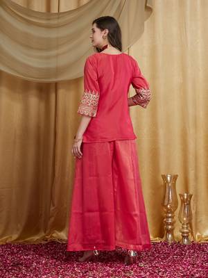 Riva enterprise women's festive wear shimmer silk embroidered kurta set with matching dupatta 2
