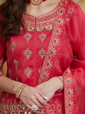 Riva enterprise women's festive wear shimmer silk embroidered kurta set with matching dupatta 4