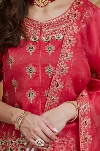 Riva enterprise women's festive wear shimmer silk embroidered kurta set with matching dupatta