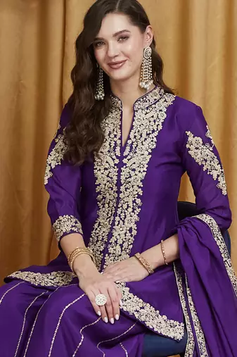 women's cording and sequin work chinon kurta set with dupatta